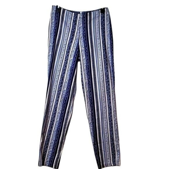 Blue & White Striped Pattern High-Waisted Lightweight Pants Womens Size M - Picture 3 of 14